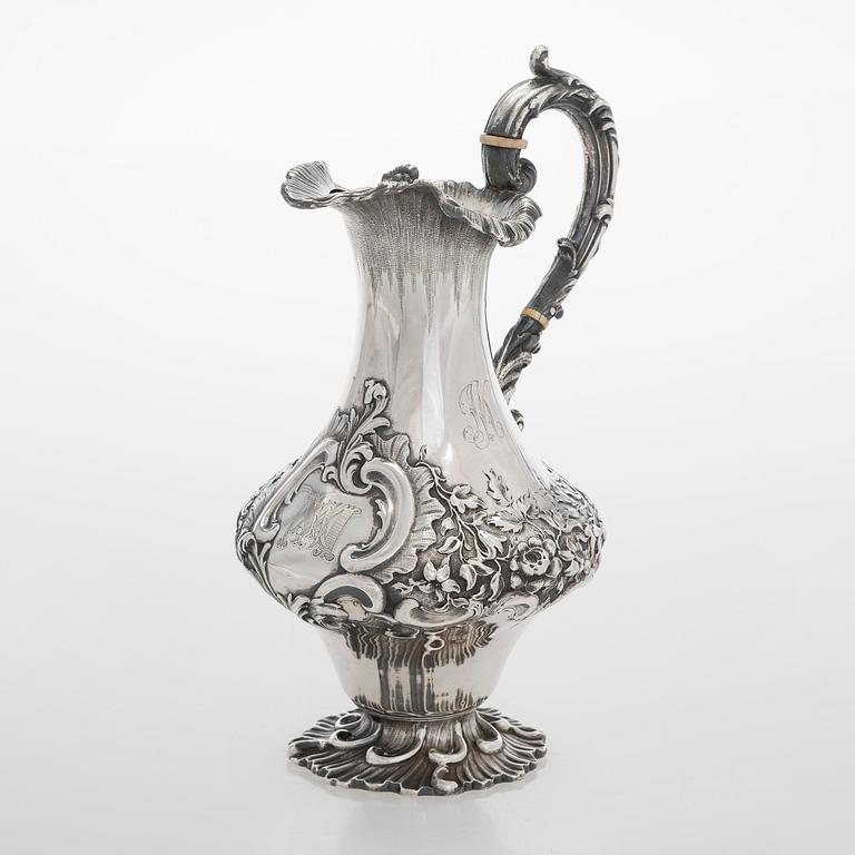 A sterling silver ewer, maker's mark of Robert W Smith, Dublin 1843.