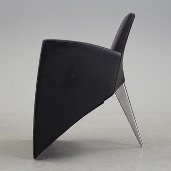 A Philippe Starck 'J Serie Lang' black leather and cast aluminium lounge chair, by Aleph, Italy.