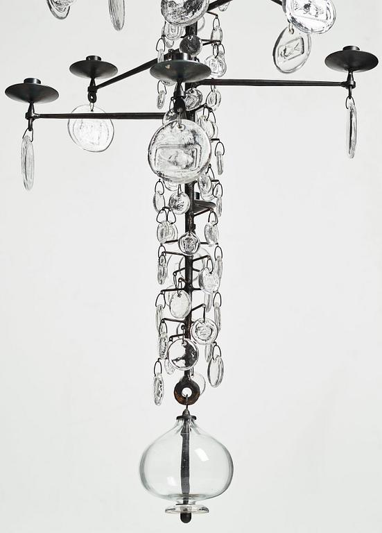 Erik Höglund, ljuskrona för 16 ljus, Boda glasbruk och smide, 1960-70-tal.