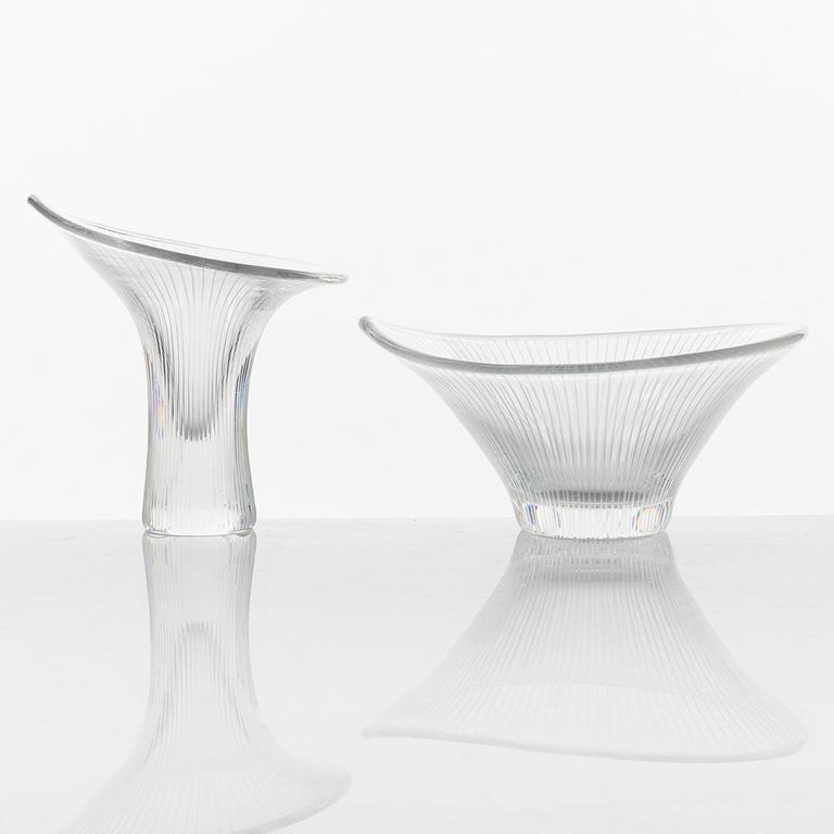 Tapio Wirkkala, skål samt vas, glas, "Kantarelli", Iittala, Finland.