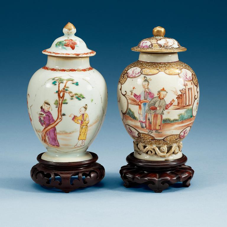 TEDOSOR med LOCK, två stycken, kompaniporslin. Qing dynastin, Qianlong (1736-95).