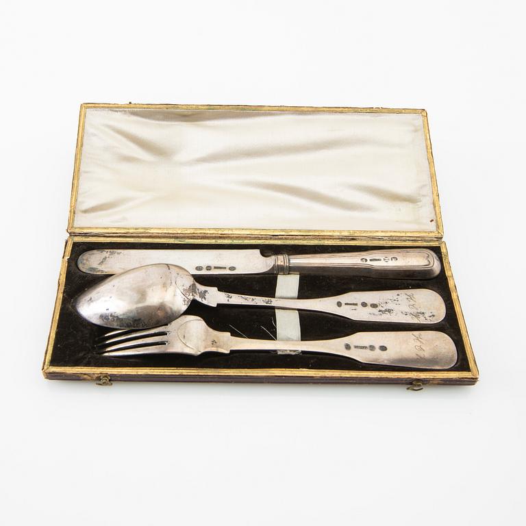 Peter Hertz travel cutlery 3 dlr silver Denmark 1845.