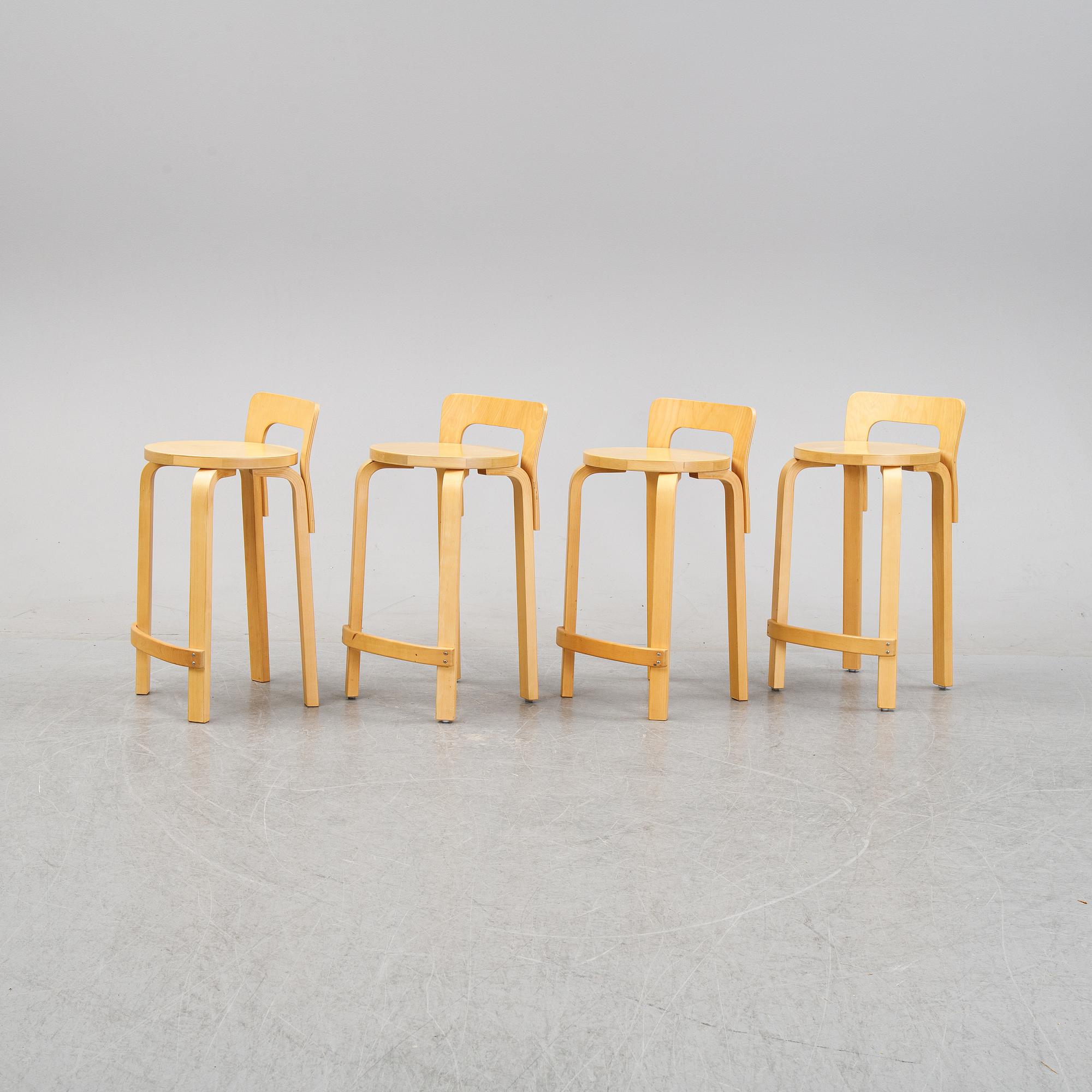 A pair of 'K65' bar stools designed by Alvar Aalto, second half of the 20th century.