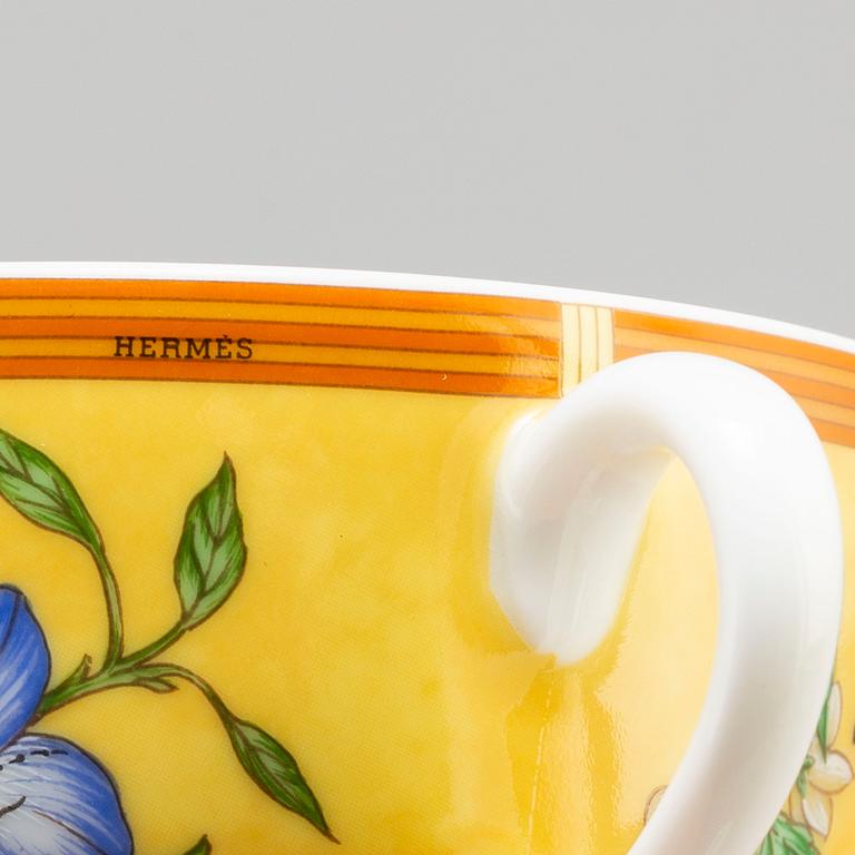 Six 21st century 'La Siesta' porcelain cups with saucers, porcelain, Hermés, Paris, France.