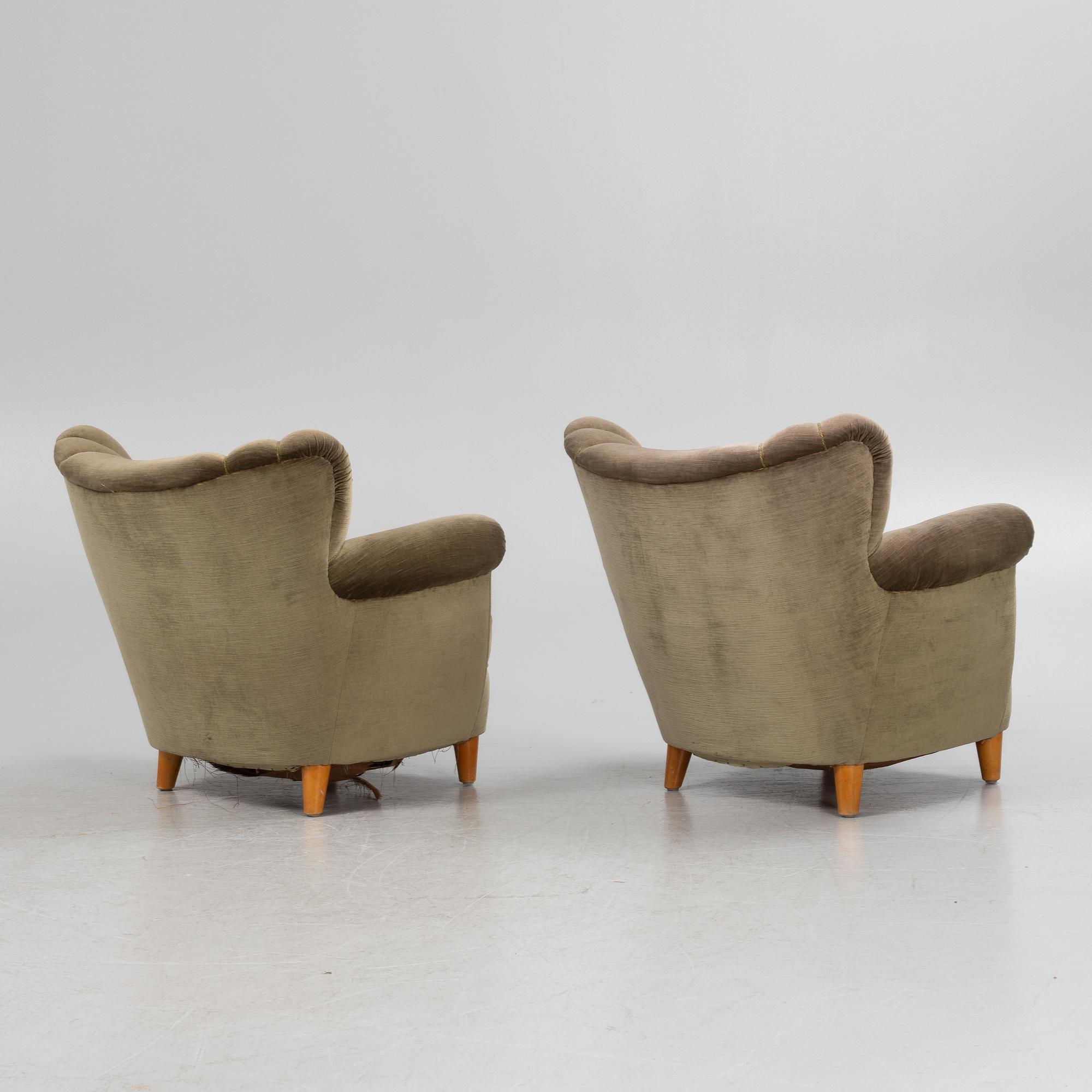 A pair of easy chairs, 1940s.
