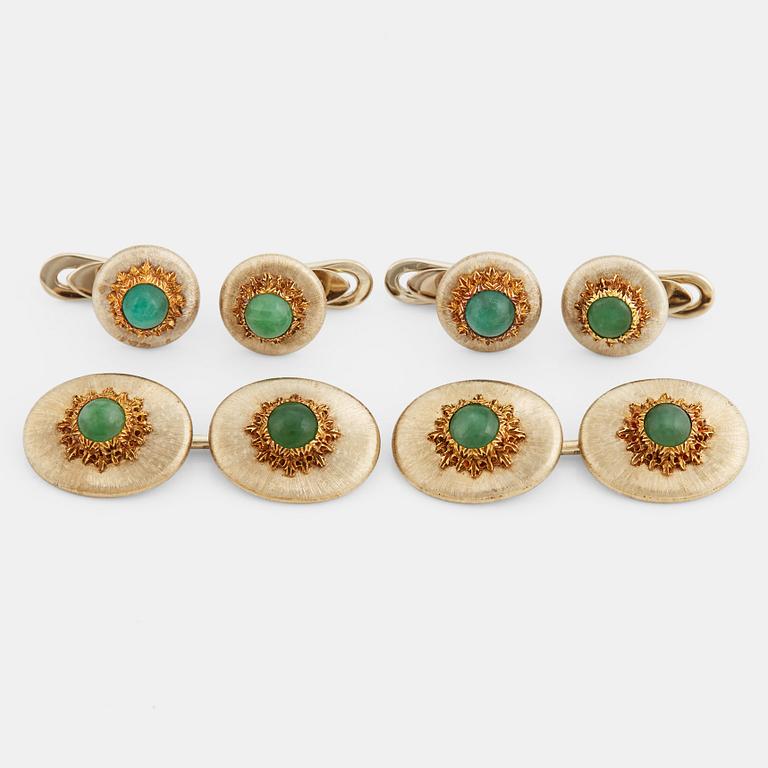 A pair of jade cufflinks and studs from Buccellati.