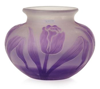 A Karl Lindeberg Art Nouveau cameo glass vase, Kosta, Sweden.