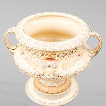 A ceramic pedestal and plant pot from Rörstrand, circa 1900.