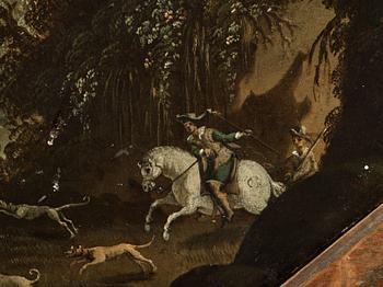 Cyriacus Bril, Forest landscape with boar hunting.