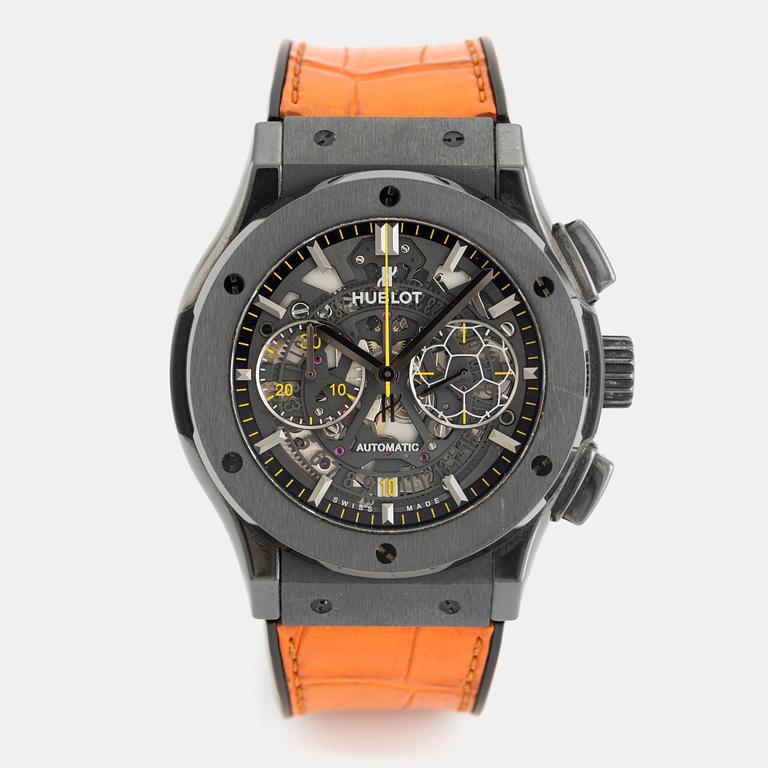 Hublot, Classic Fusion, Aerofusion, "Pelé Limited Edition", ca 2014. <b>Case size:</b> 45 mm
<b>Material:</b> ceramic/titanium
...