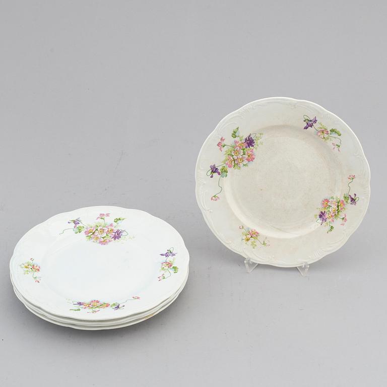 Five Russian faiance dishes, Kuznetsov, 1890-1917.