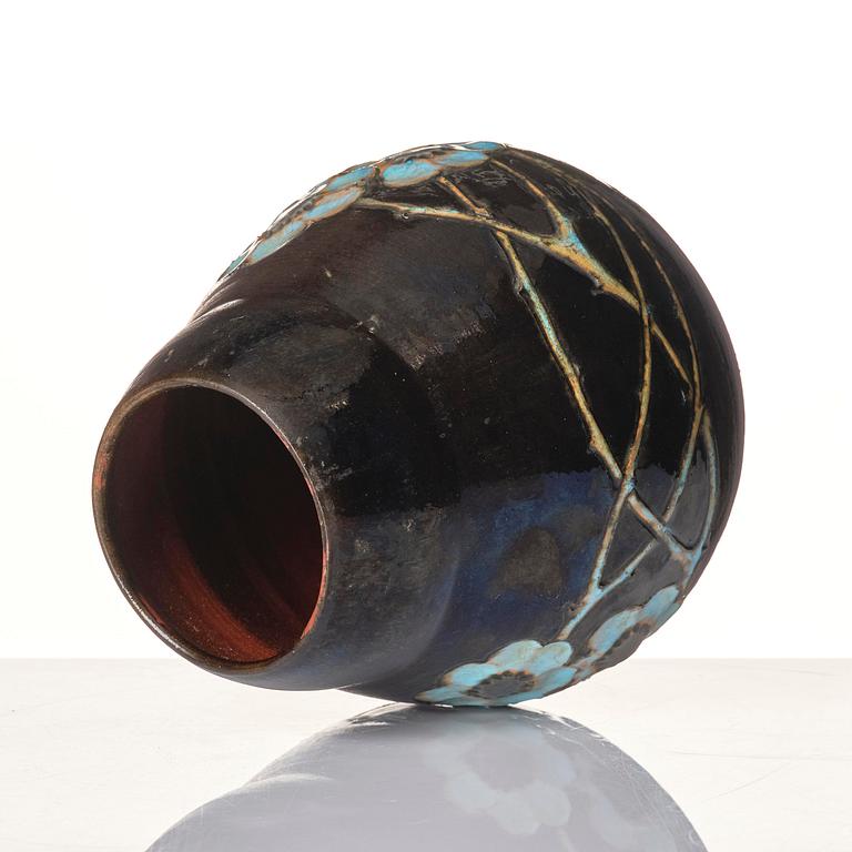 Hilma Persson-Hjelm, a glazed earthenware art nouveau vase, executed in her own studio, Arvika 1918. No 5196.