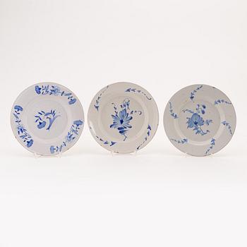 A set of three faienece plates from Marieberg and Rörstrand, mid 18th Century.