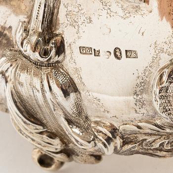 A Swedish silver sugar bowl and a centerpiece bowl, marks of G Möllenborg (Ferón) and C Hammer, Stockholm 1850-1860.