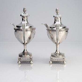 Two Swedish early 19th century Gustavian silver sugar-bowls with lids, mark of Anders Risén and Sven Pihlgren.