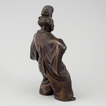 Two Japanese bronze sculptures of dancers, Meiji period (1868-1912). Signed to base.