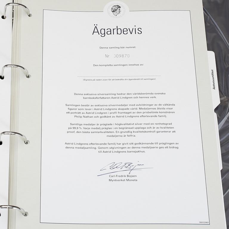 MEDALJER, 15 st, mestadels silver, Astrid Lindgren, Totalvikt ca 400 g.