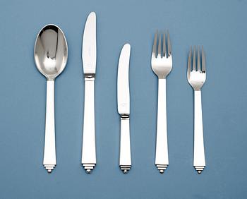 502. A set of 22 pcs Harald Nielsen's 'Pyramid' flatware by Georg Jensen, Copenhagen 1925-77.