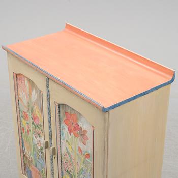 A Vidar Malmsten painted cabinet, Carl Malmsten AB, Sweden 1985, decorated by Liselotte Malmsten.