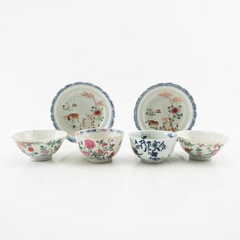 Fruit plates a pair 18th century and 4 bowls circa 1900, porcelain, China.
