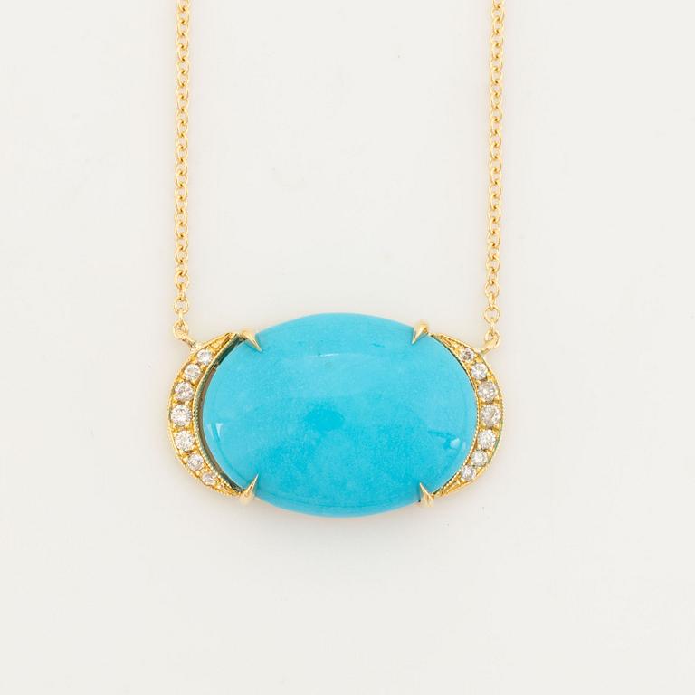Cabochon cut turquoise and brilliant cut diamond necklace.