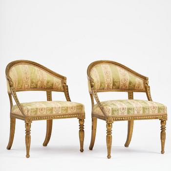 A pair of late Gustavian open armchairs attributed to E. Ståhl (master in Stockholm 1794-1820).