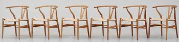 A set of six Hans J Wegner oak chairs by Carl Hansen & Son, Danmark, 1950-60-tal.