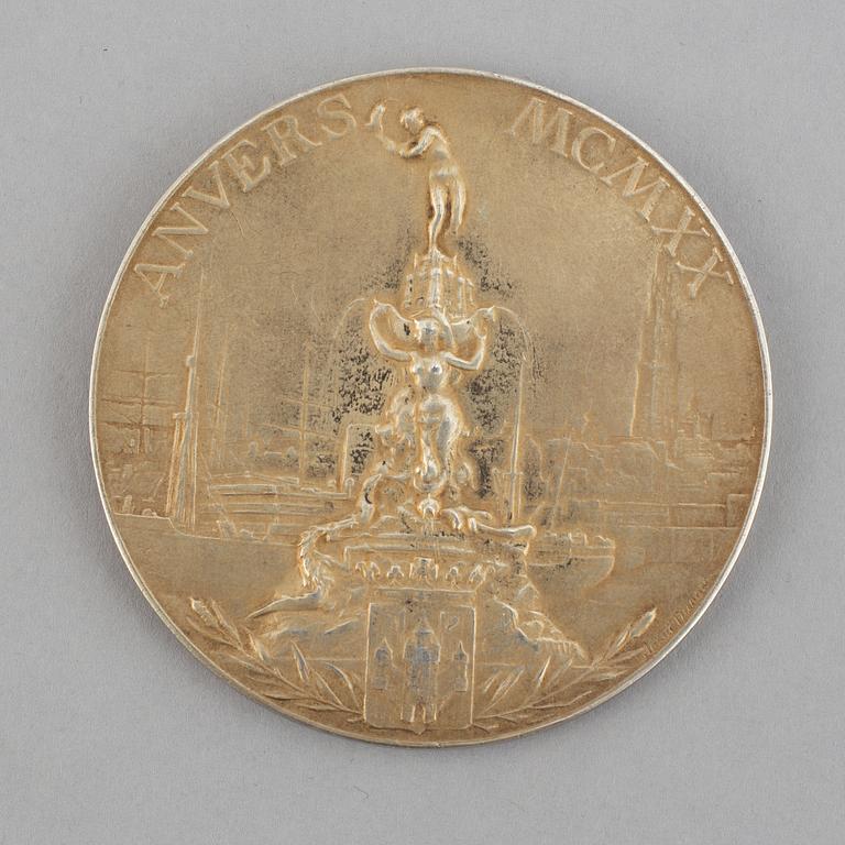 Olympic Winner Medal, Antwerp 1920, gilt silver, Coosemans Bruxelles.