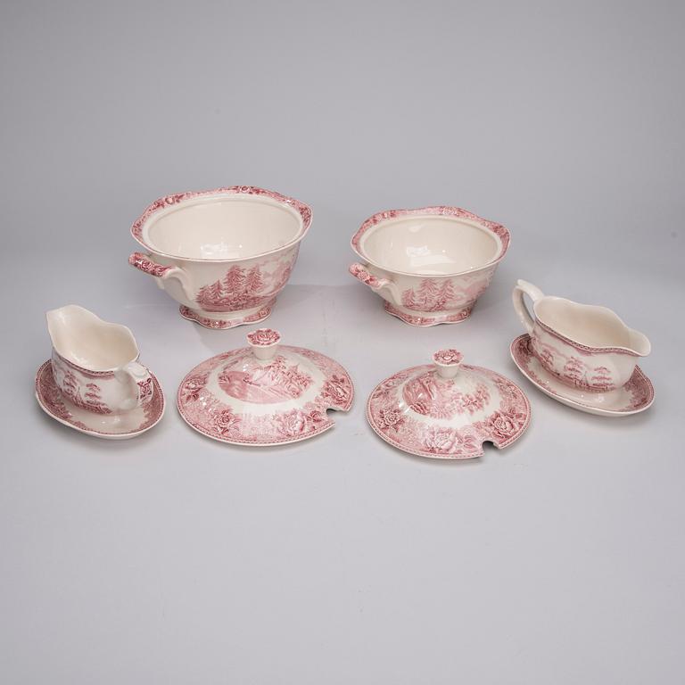 MATSERVIS, 65 delar, ferrafajans, "Maisema" (Landskap) Reinhard Richter, Arabia 1932-1949.