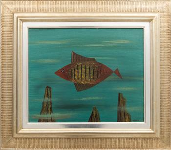 Esaias Thorén, Fish against blue background.