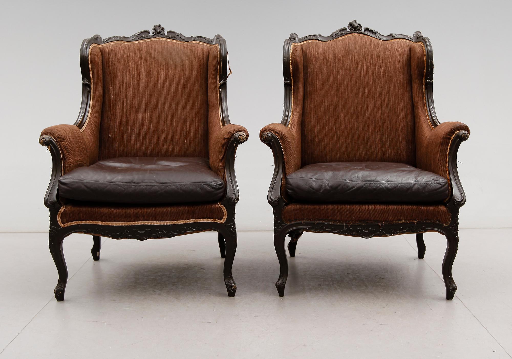 FÅTÖLJER, 1 par, rokokostil, 1900-talets första hälft.