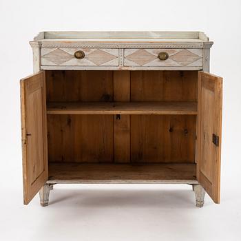 A late Gustavian grey lacquered pine cabinet, Sweden ca 1800.