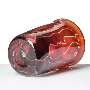 Ingeborg Lundin, a burgundy ariel glass vase 'Ansikten' (Faces), Orrefors, Sweden 1971, executed by master glassblower John Johansson.