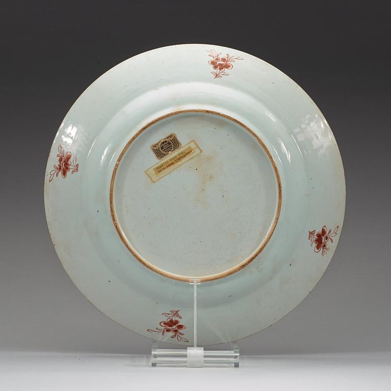 A famille rose 'double peacock' serving dish, Qing dynasty, Qianlong (1736-95).