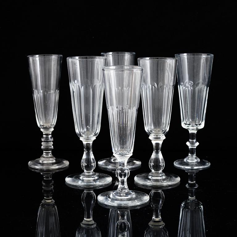 Six 19th century champagne glasses.