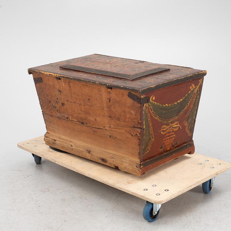 A painted provincial chest, Hälsingland, Sweden, dated 1819.