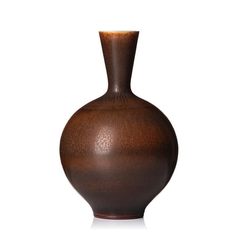 Berndt Friberg, a brown rabbit's fur stoneware vase, Gustavsberg studio, Sweden 1969.