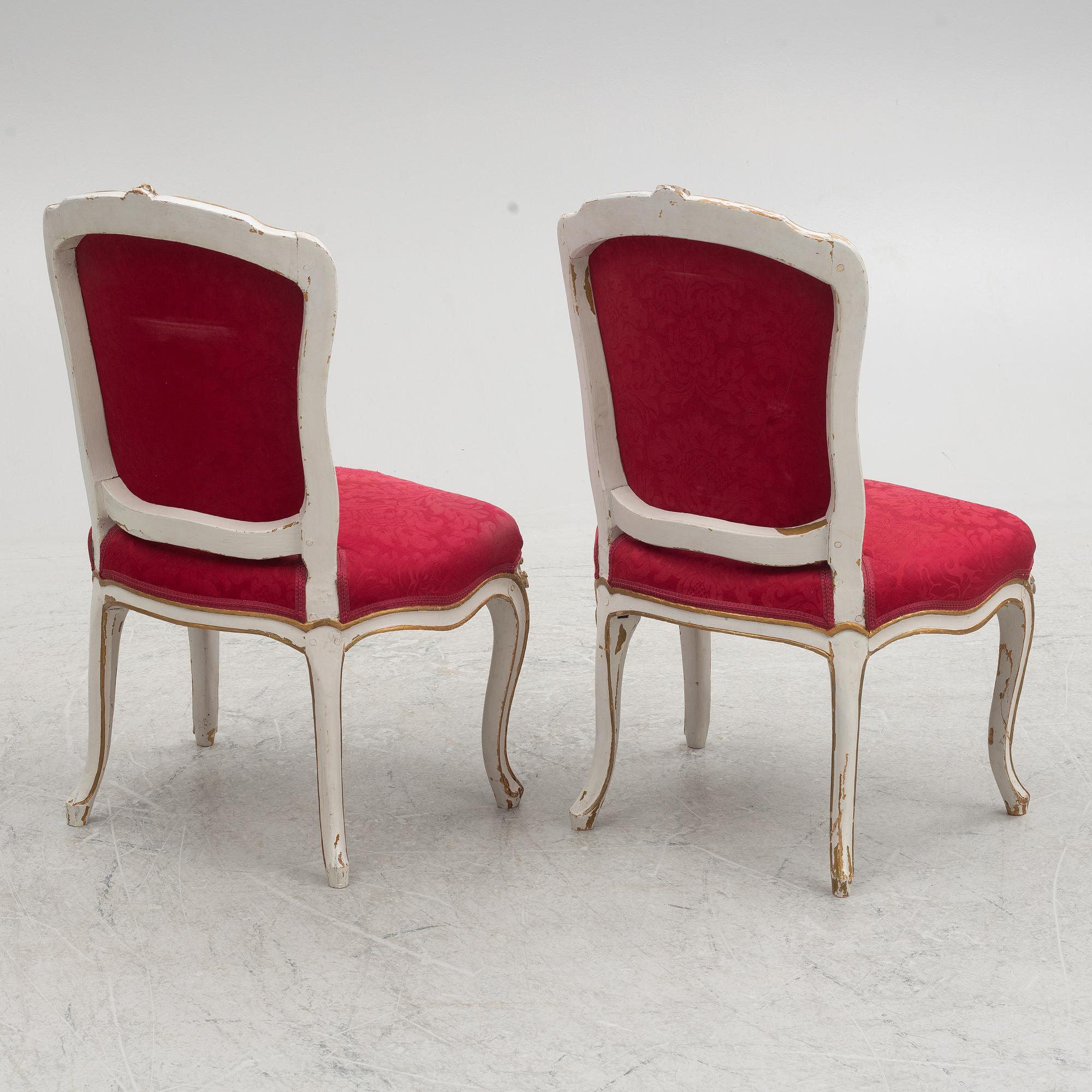 A pair of French Louis XV chairs, mid 18th century.
