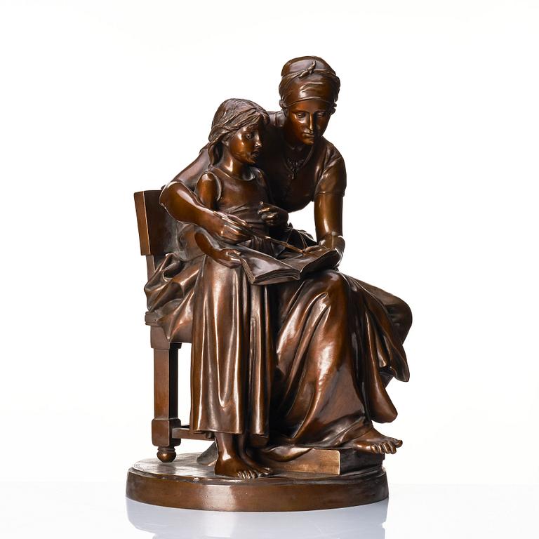 Eugène Delaplanche, a signed bronze sculpture.