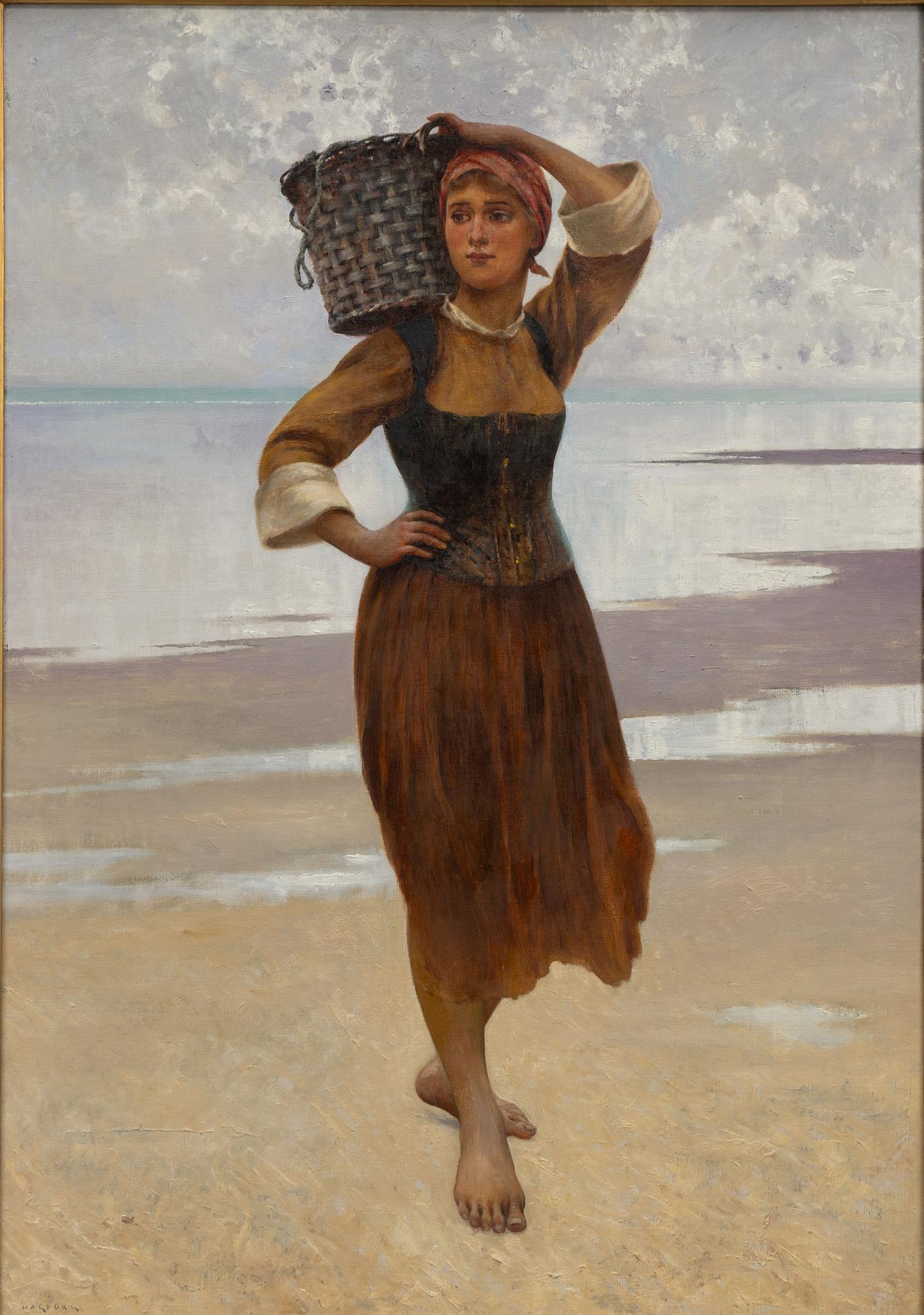 August Hagborg, Musselplockerska på strand.