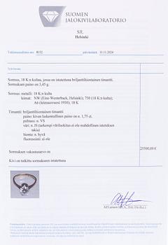 Ring, 18K guld, med briljantslipad diamant ca 1.75 ct, Westerback, Helsingfors 1930.