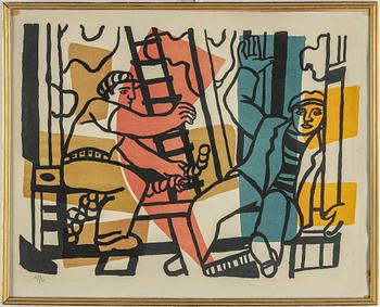 FERNAND LÉGER, färglitografi, "Les constructeurs", signerad och numrerad 150/260.