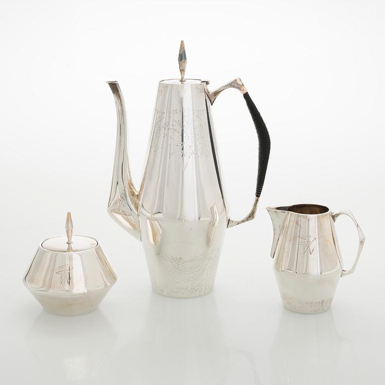 John Prip, a three-piece ‘The Diamond’ sterling silver coffee set for  Reed & Barton, c. 1960s.