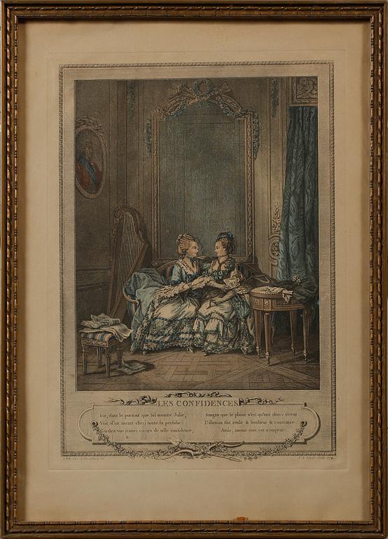 GRAVYRER, 5 st, delvis kolorerade kopparstick, 1700/1800-tal.