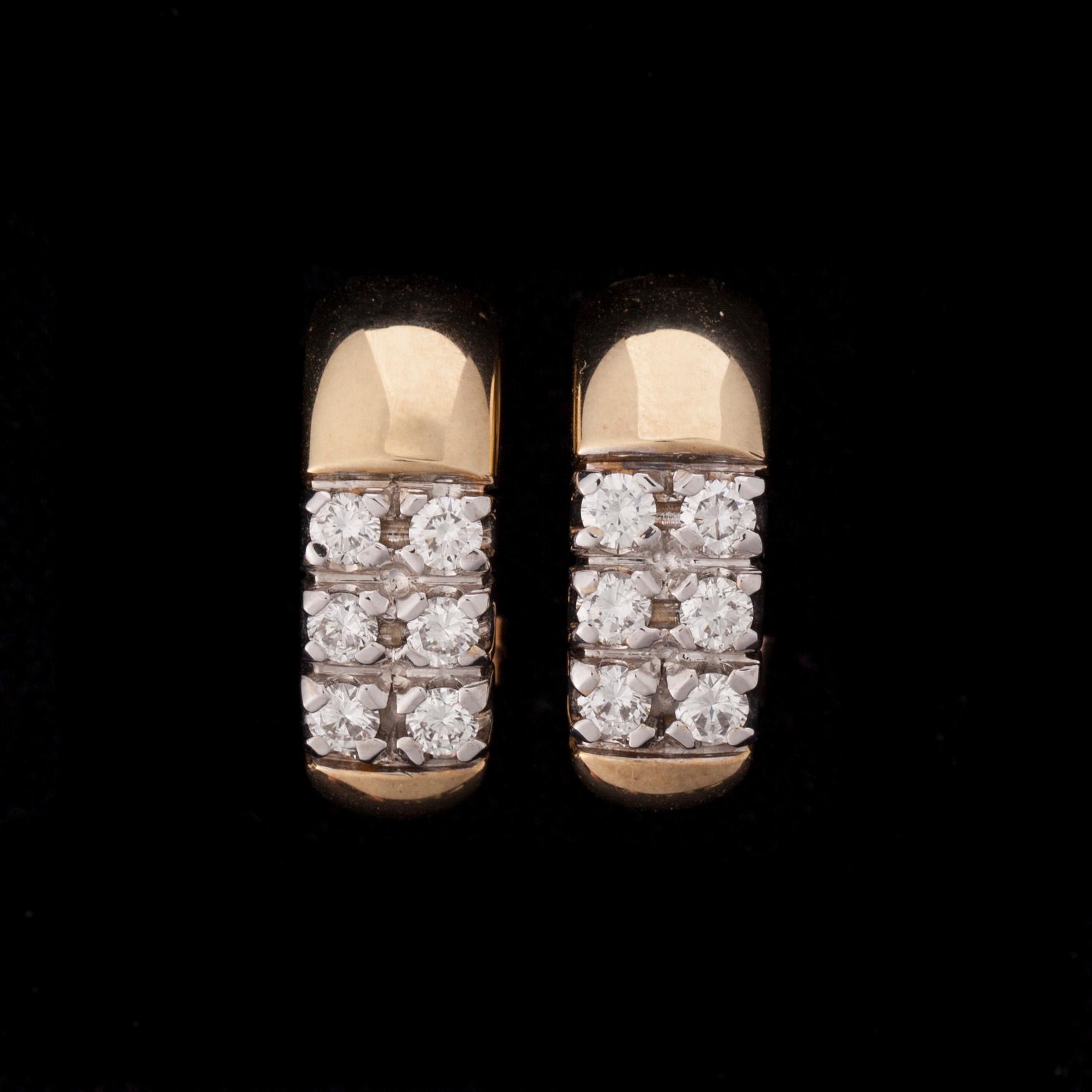 ÖRHÄNGEN, ett par, 14K guld, Finland, briljantslipade diamanter 12x0,15 ct, totalt ca 1,8 ct. Vikt 6,7 g.
