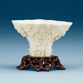 1678. A blanc de chine libation cup, Qing dynasty, Kangxi (1662-1722).