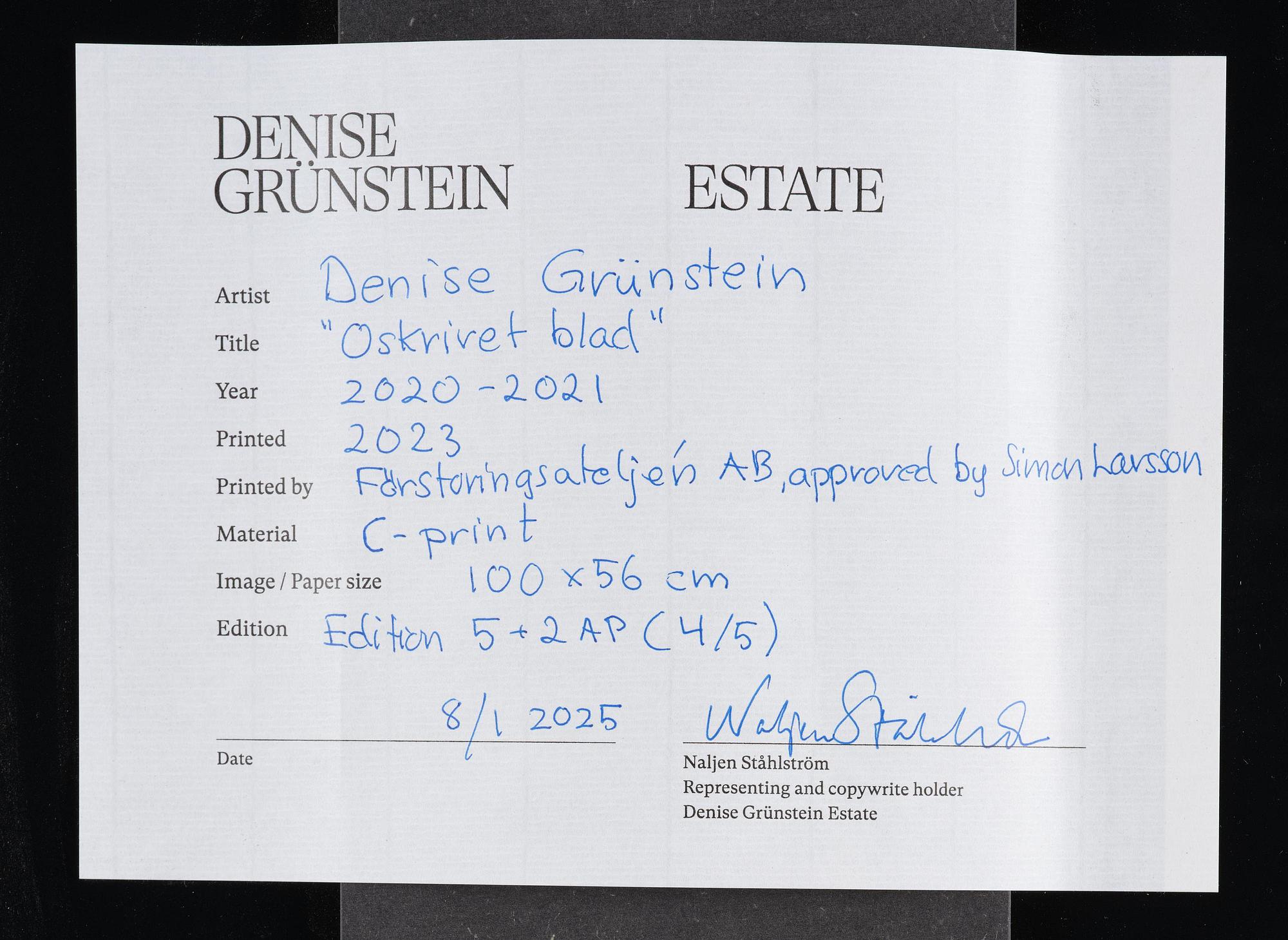 Denise Grünstein, "Oskrivet blad 3", 2020/21.