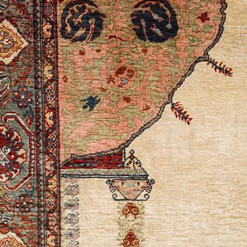 A semi-antique silk rug, probably Tabriz, c 164 x 110 cm,.