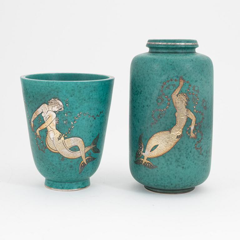 Wilhelm Kåge, two stoneware 'Argenta' vases from Gustavsberg.