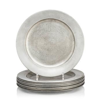 344. Firma Svenskt Tenn, a set of 10 pewter plates, Stockholm 1964.